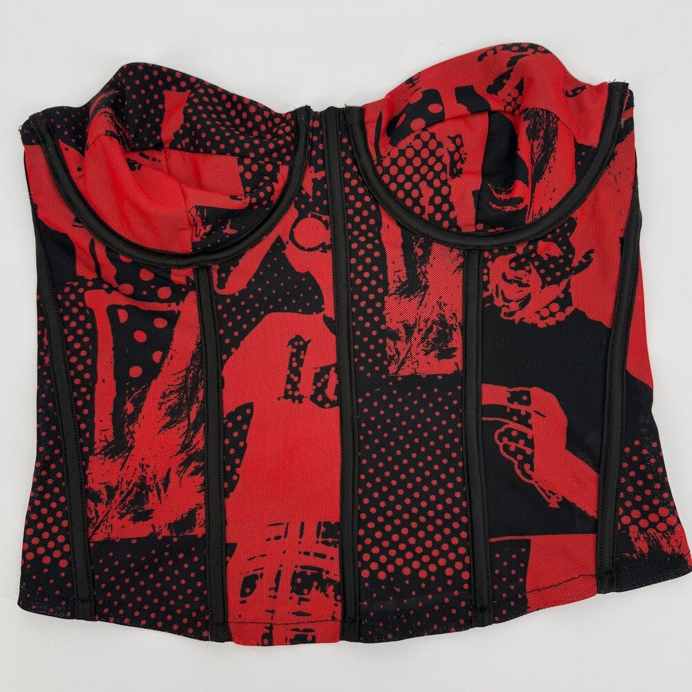 Edikted Aly Mesh Corset Top Size M Goth Techno Clubbing Red Black Zipper